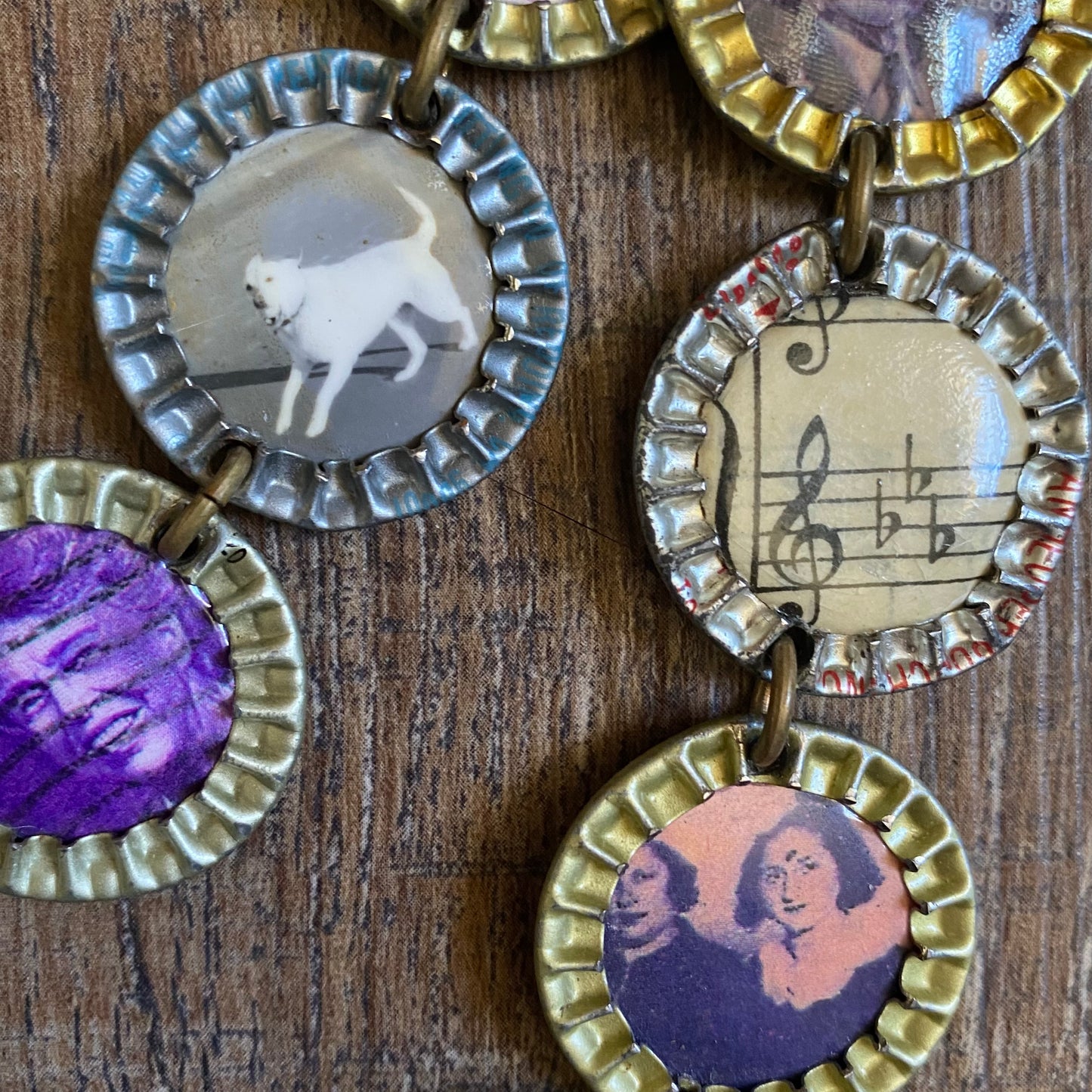 Bottle Cap Vintage Necklace Close Up