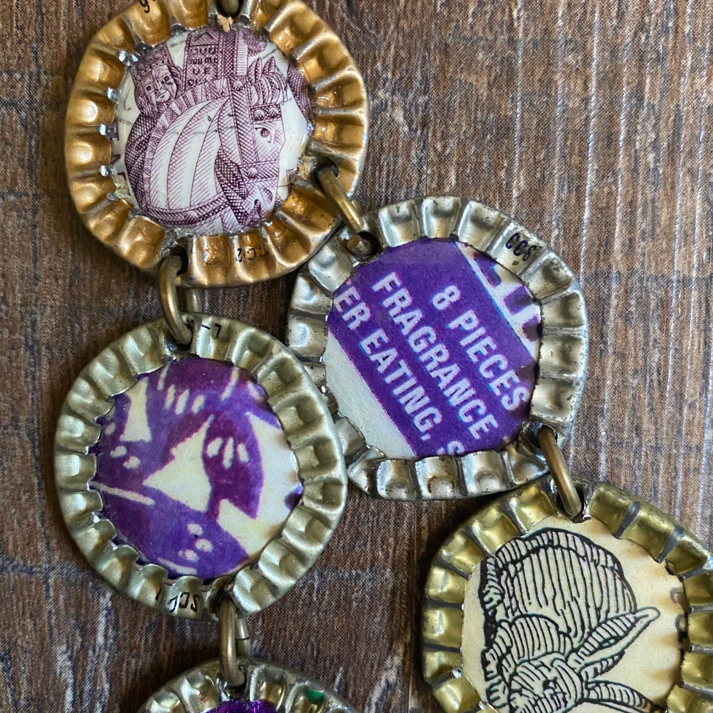 Bottle Cap Vintage Necklace Close Up