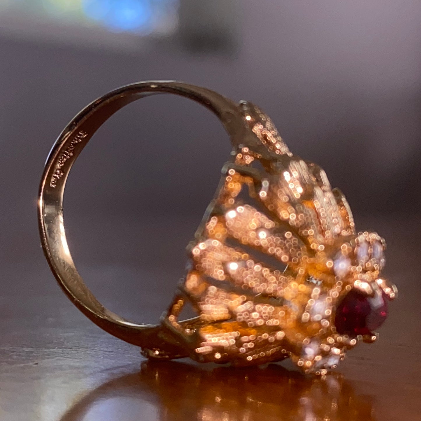 Direction One Vintage Gold Tone Faux Ruby Vintage Ring Side