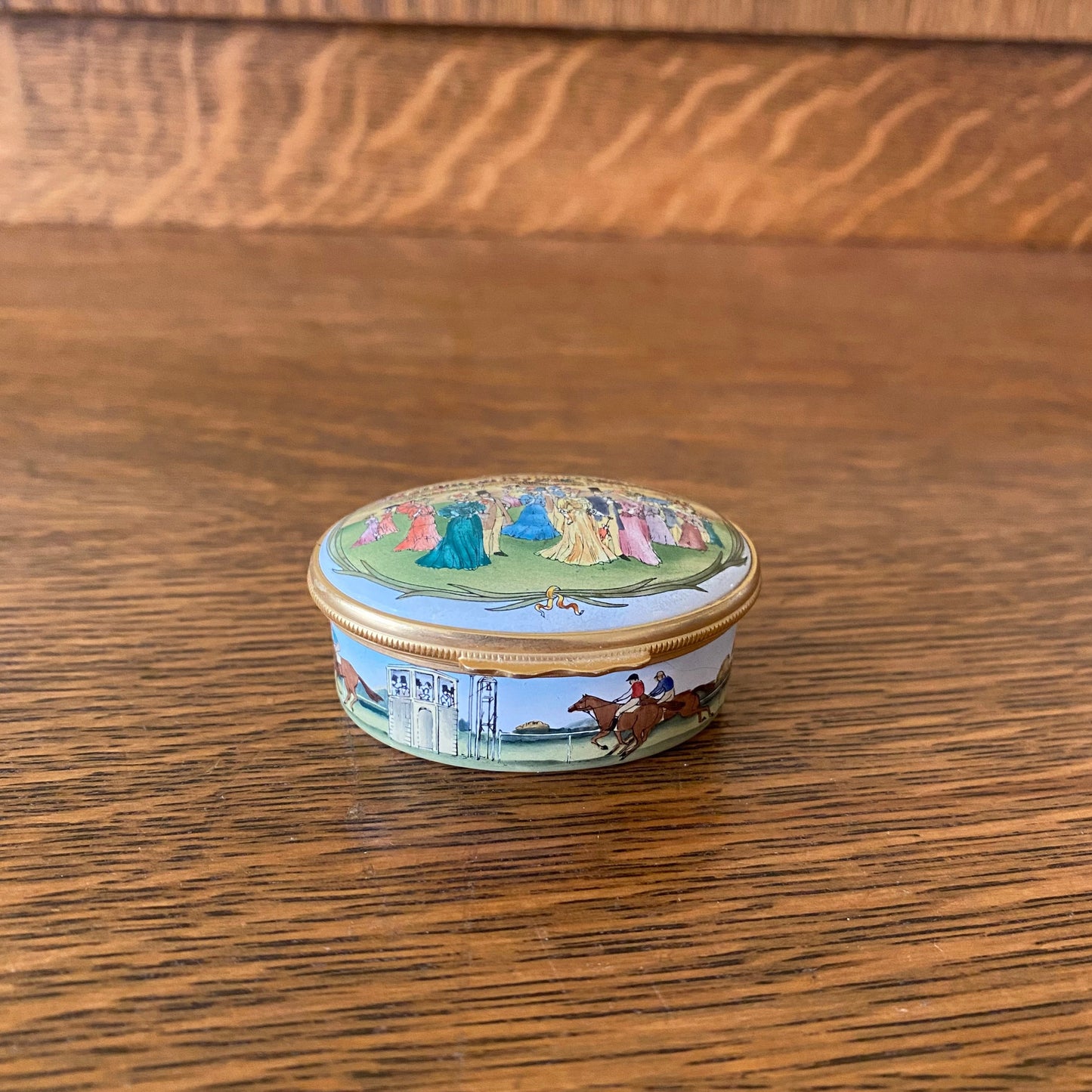 Edwardian Times Royal Enclosure at Ascot Halcyon Enamel Trinket Box