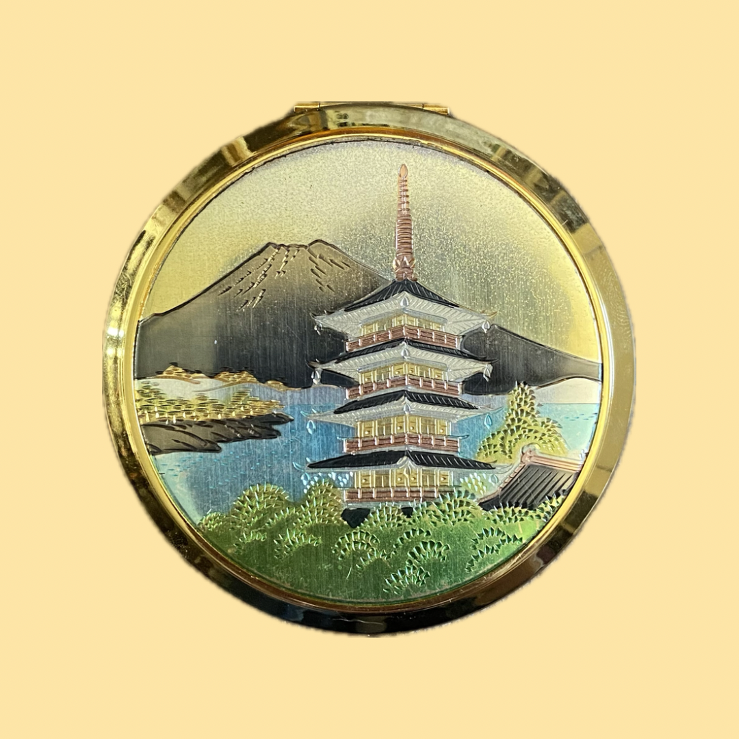 Art of Chokin Japanese Makeup Compact Front Mount Fuji and Pagoda