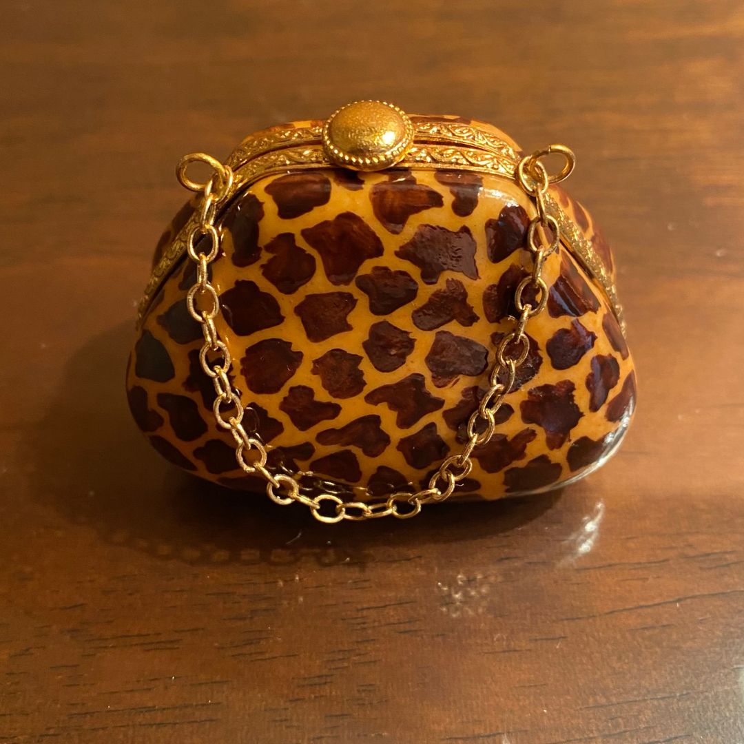 Limoges Leopard Print Purse Trinket Box Front View