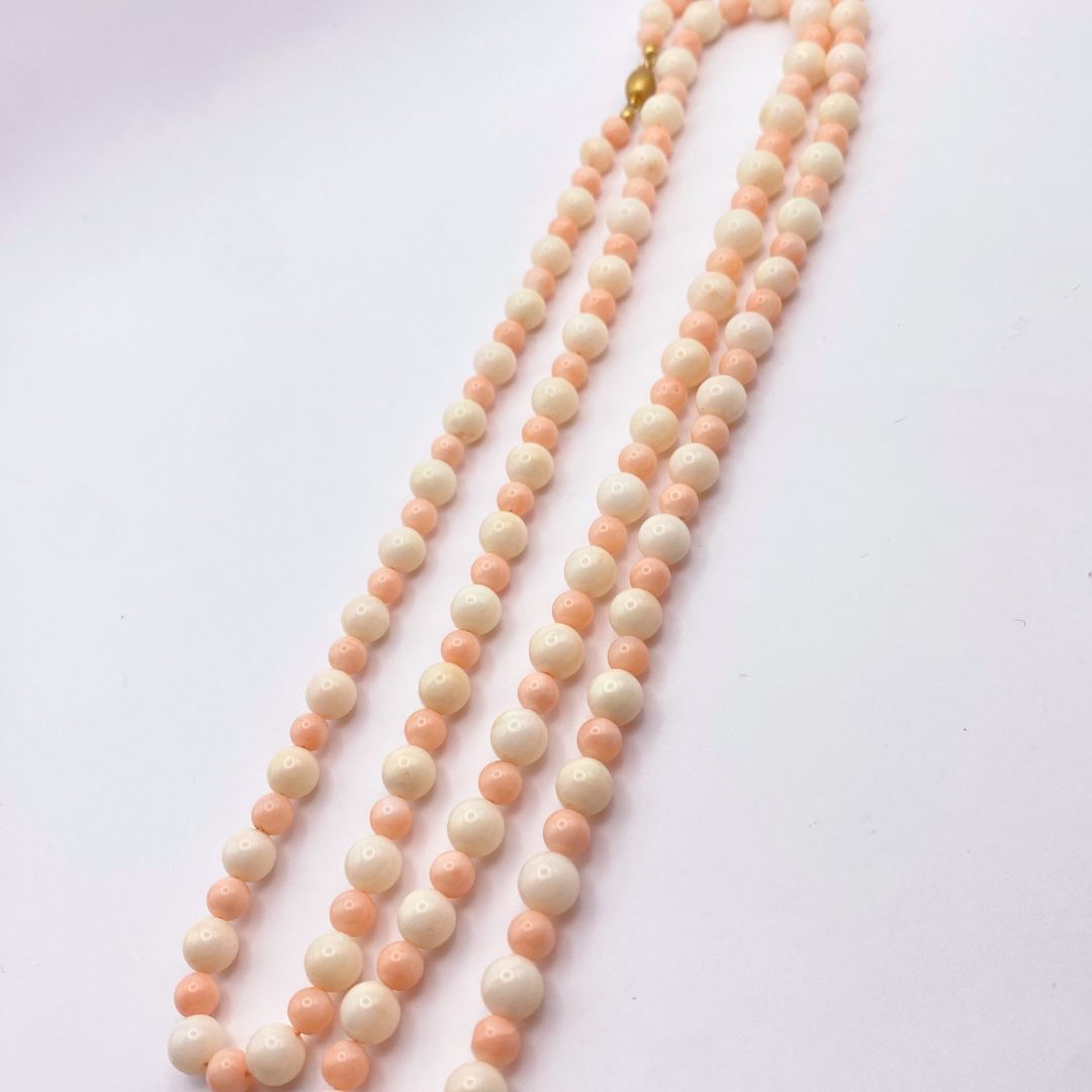 Long Pink & White Coral Beaded Necklace