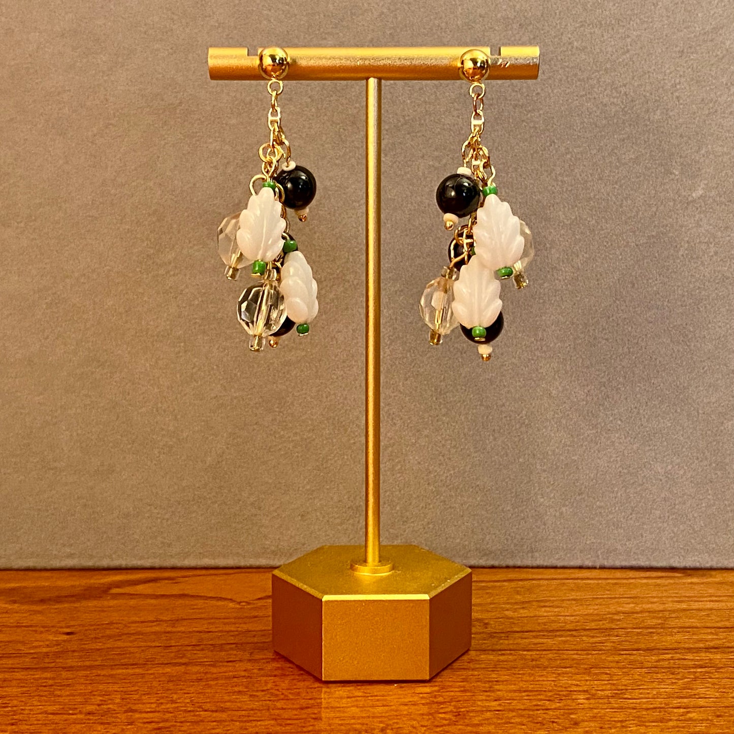Onyx and leaf earrings