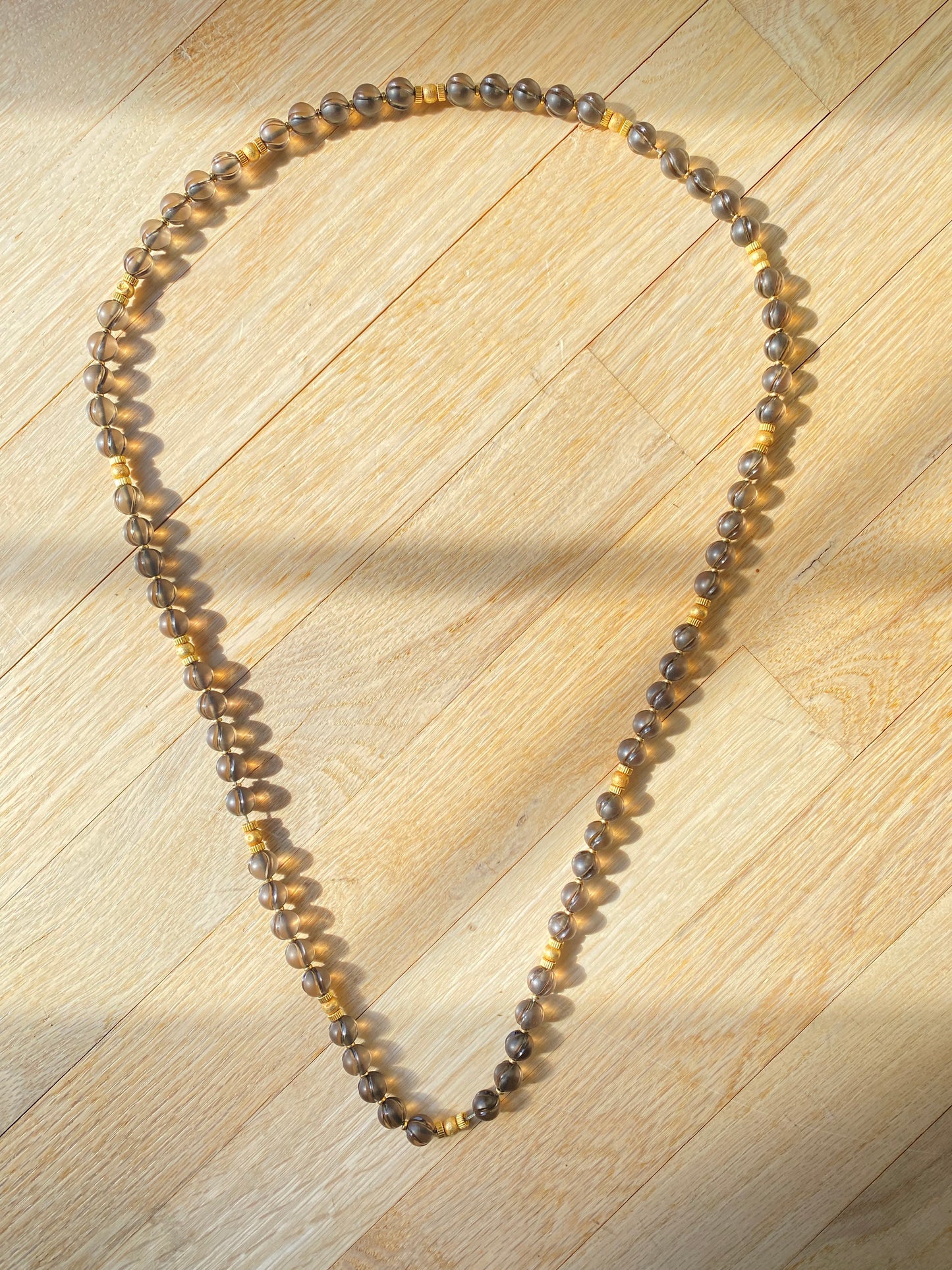Smokey Quartz and Gold Beaded Necklace