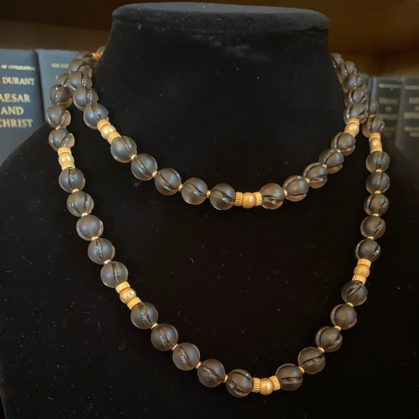 Smokey Quartz and Gold Beaded Necklace