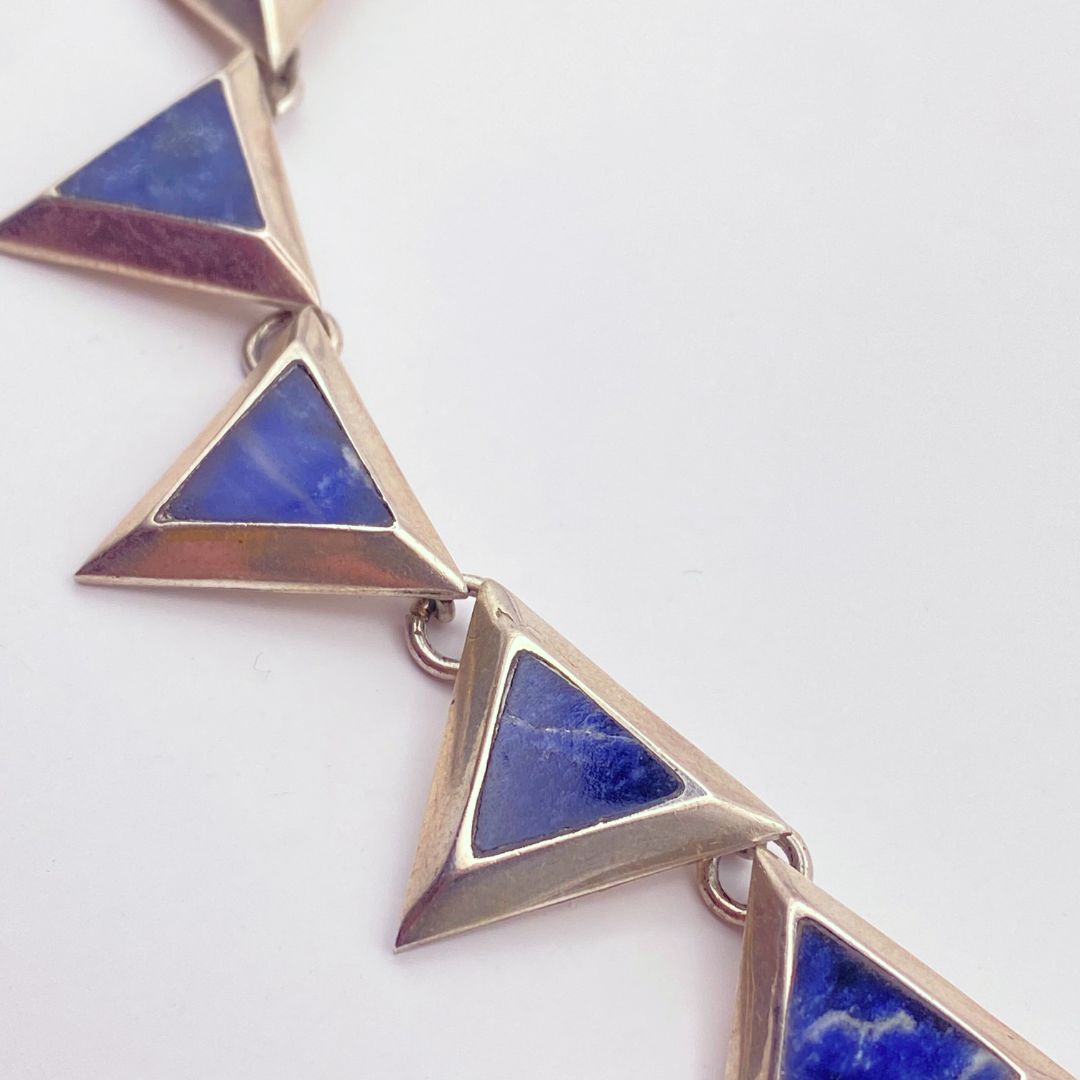 Sodalite and Silver Vintage Triangles Necklace View 2