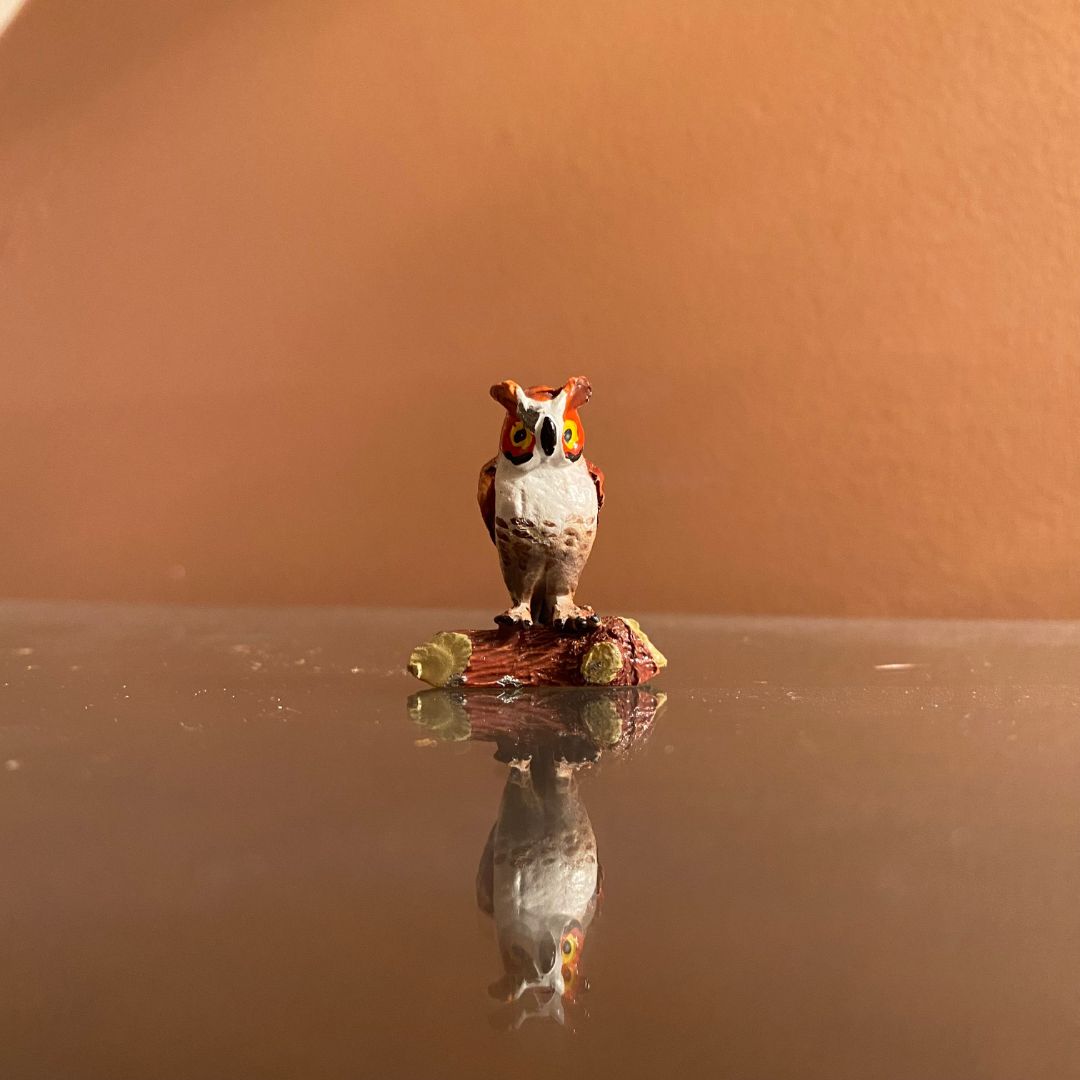 Vintage Hand painted Metal Owl Miniature Front