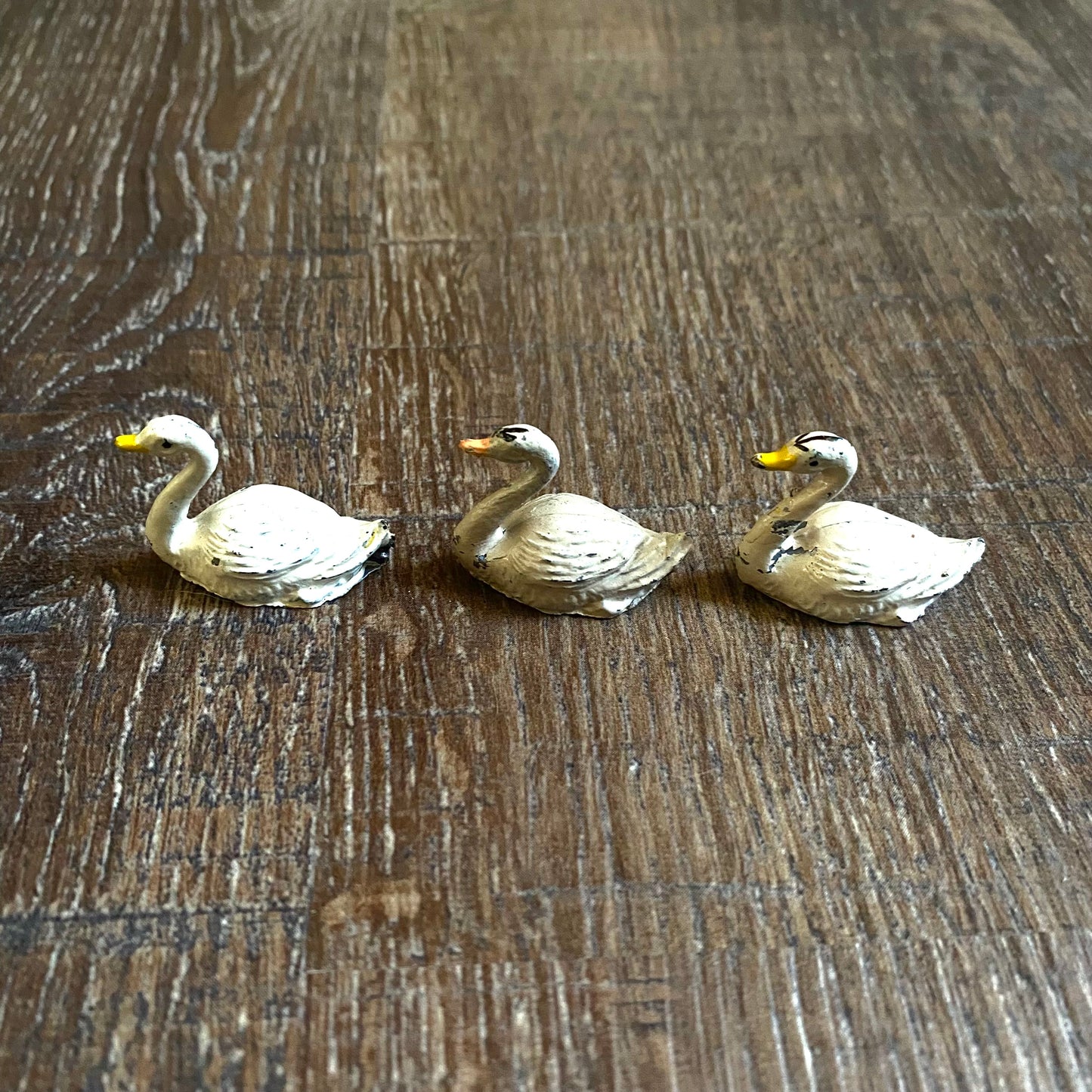 Three Vintage Miniature Lead Swans