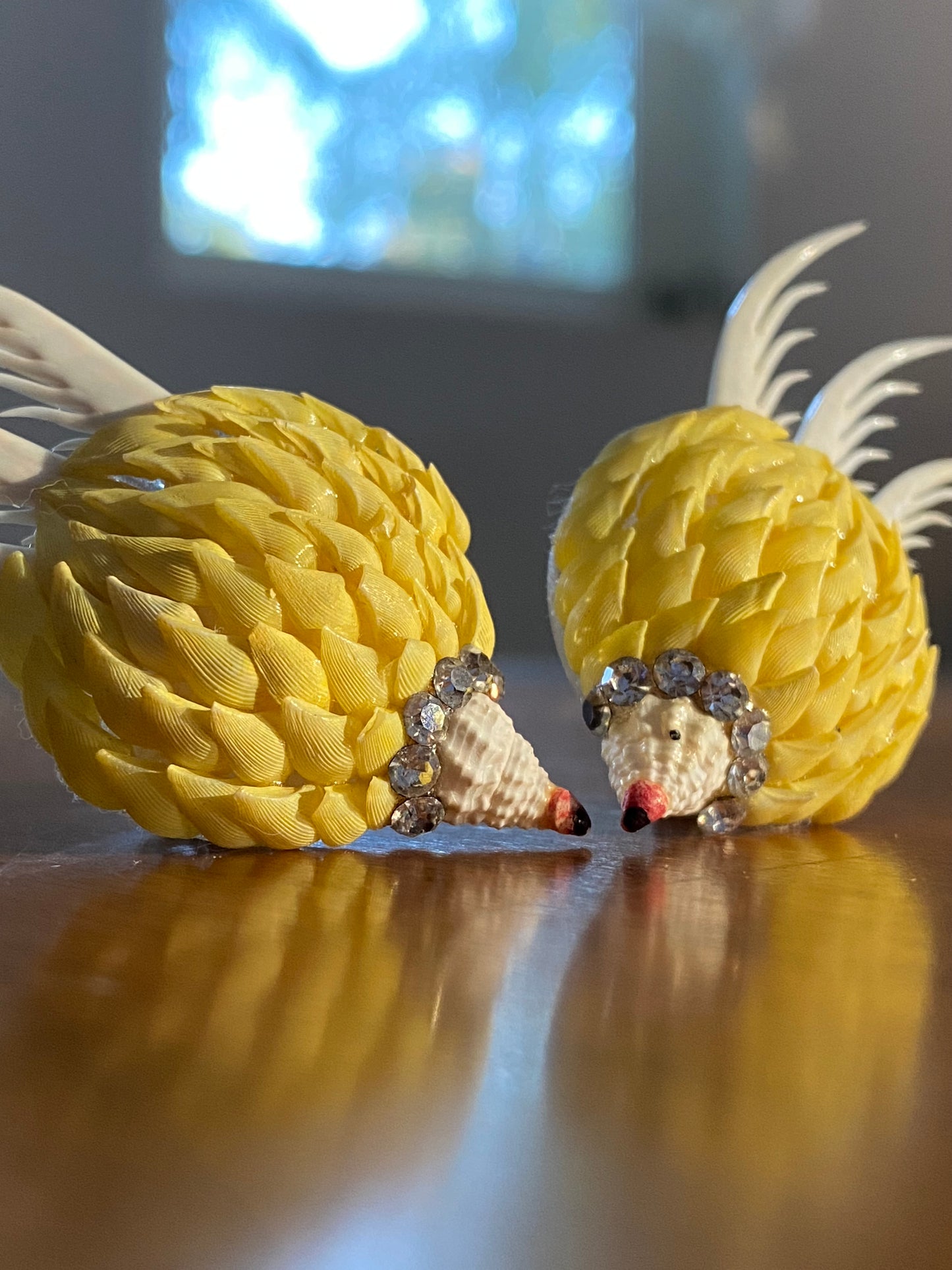 Vintage Shell Rhinestone Porcupine Clip On Earrings