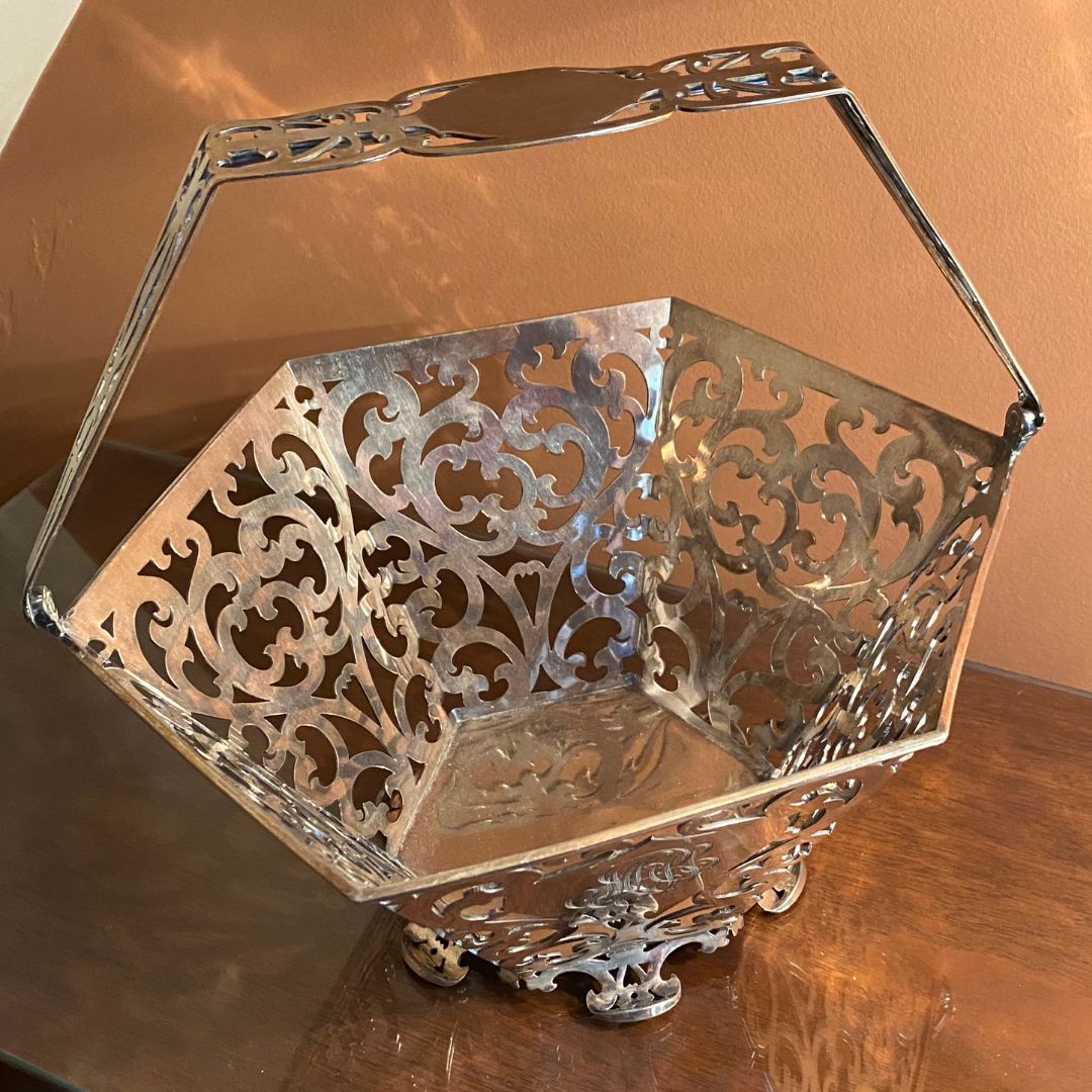 Silver filigree basket top view