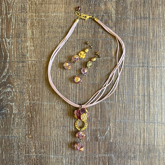 Antica Murrina Pink Cord Necklace with Matching Earrings