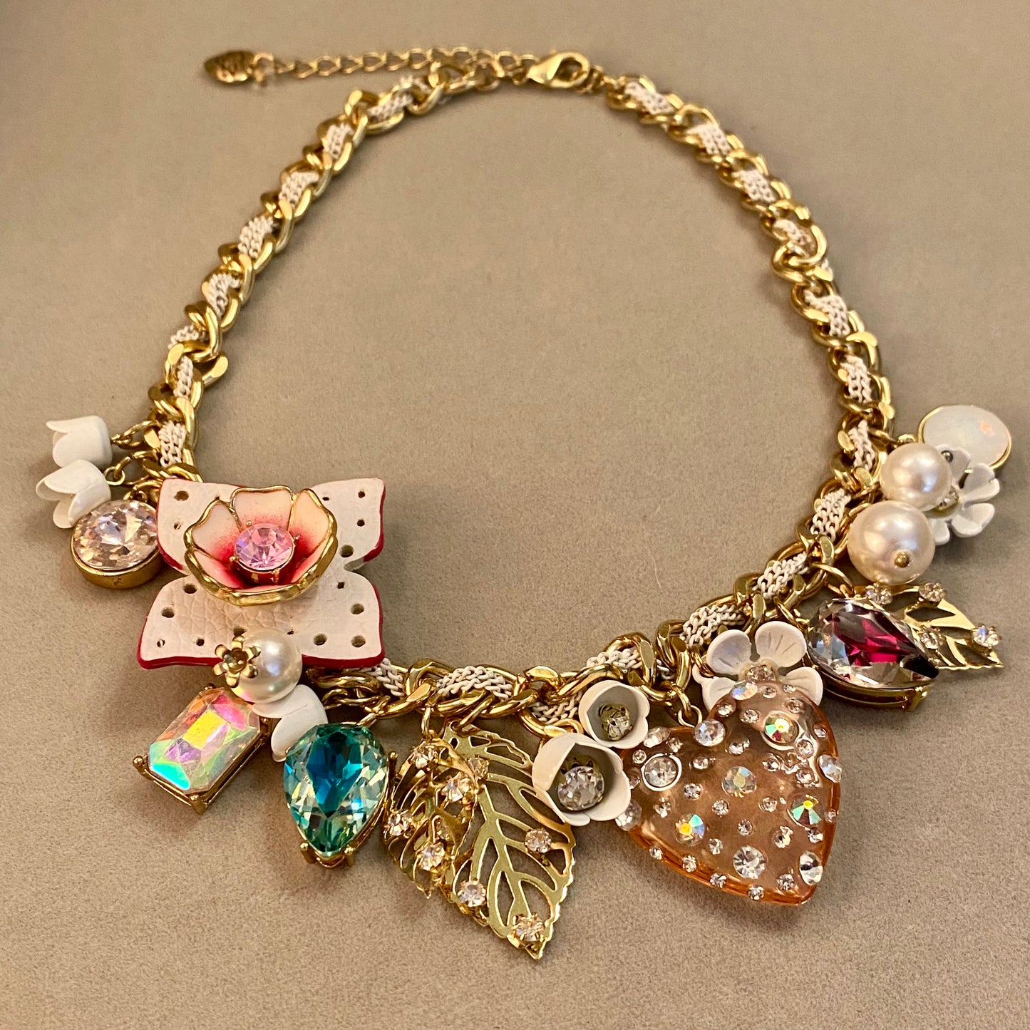 Betsey Johnson Y2K Floral Hearts Rhinestone Necklace