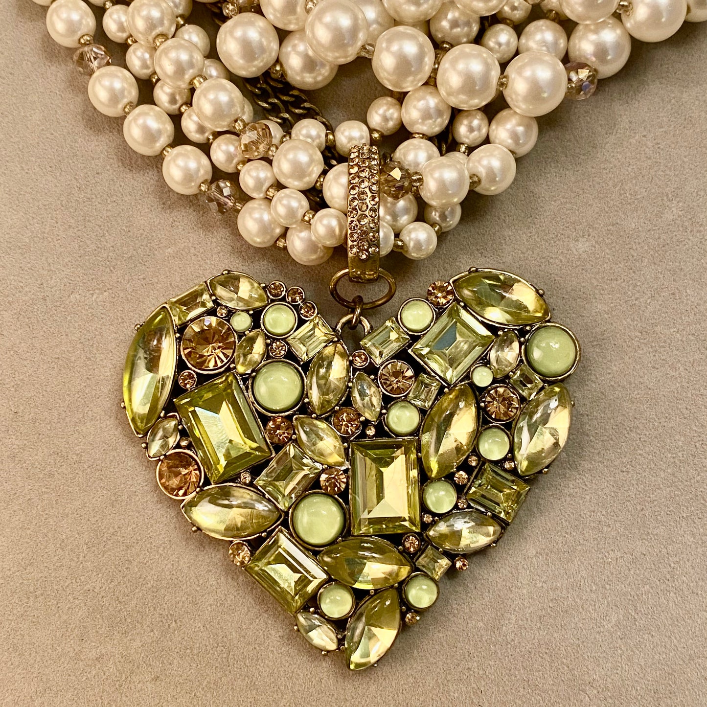 Betsey Johnson Rhinestone Heart Pearl Statement Necklace