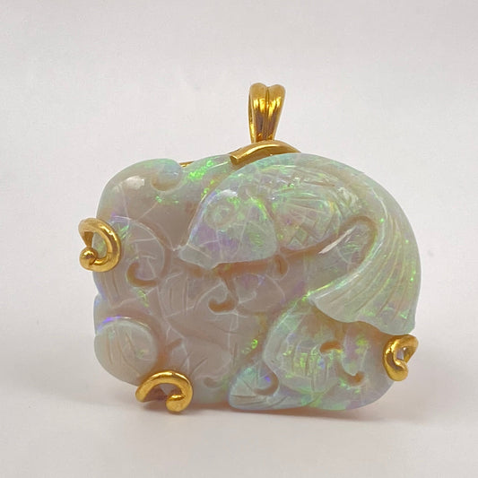 Carved Opal and Gold Fish Pendant 