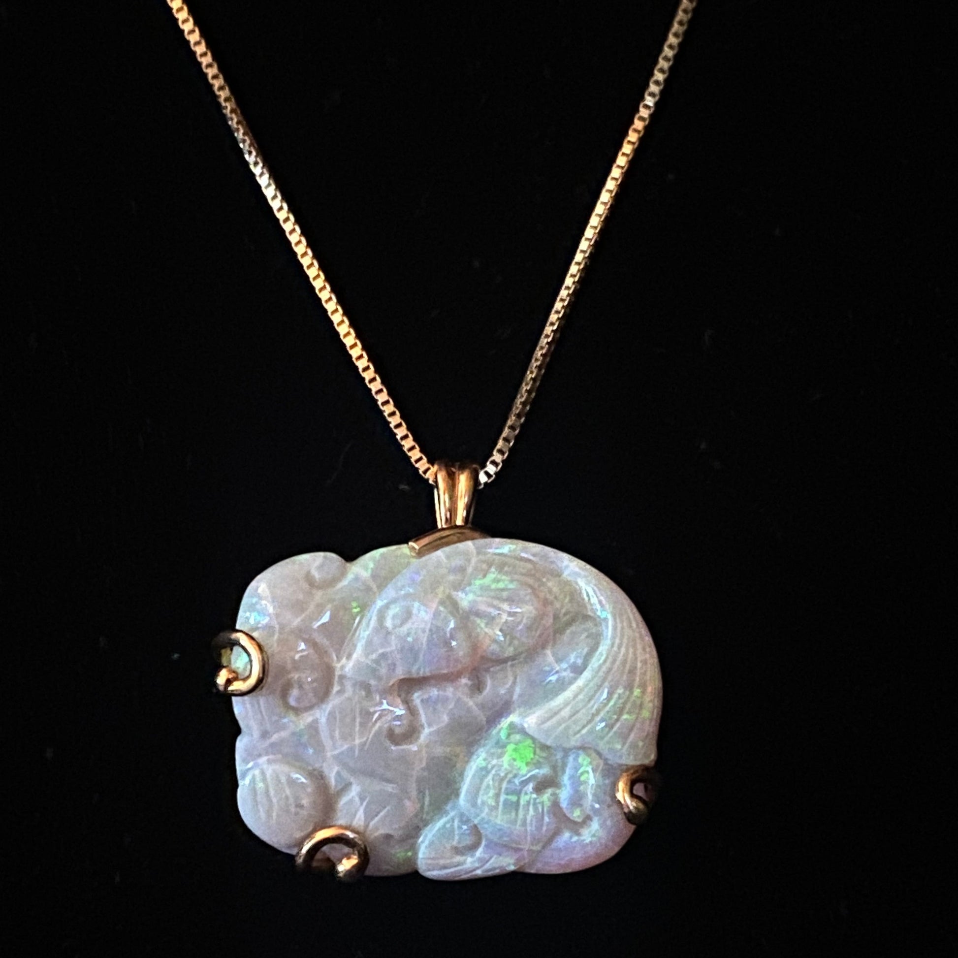 Carved Opal and Gold Fish Pendant