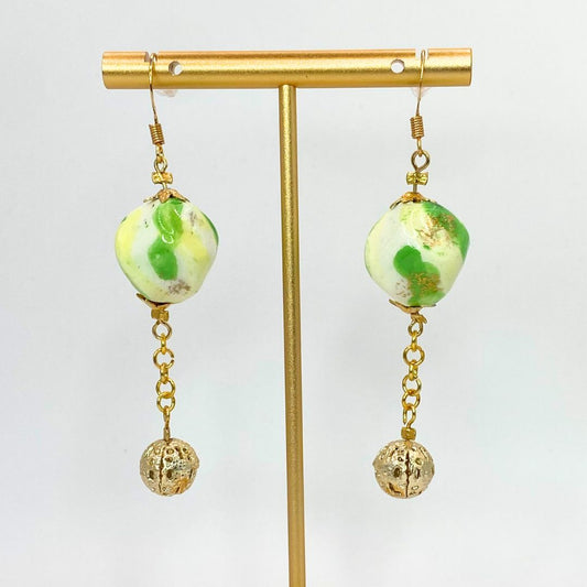 Green and gold close up Reclaimed vintage gold plated earrings 