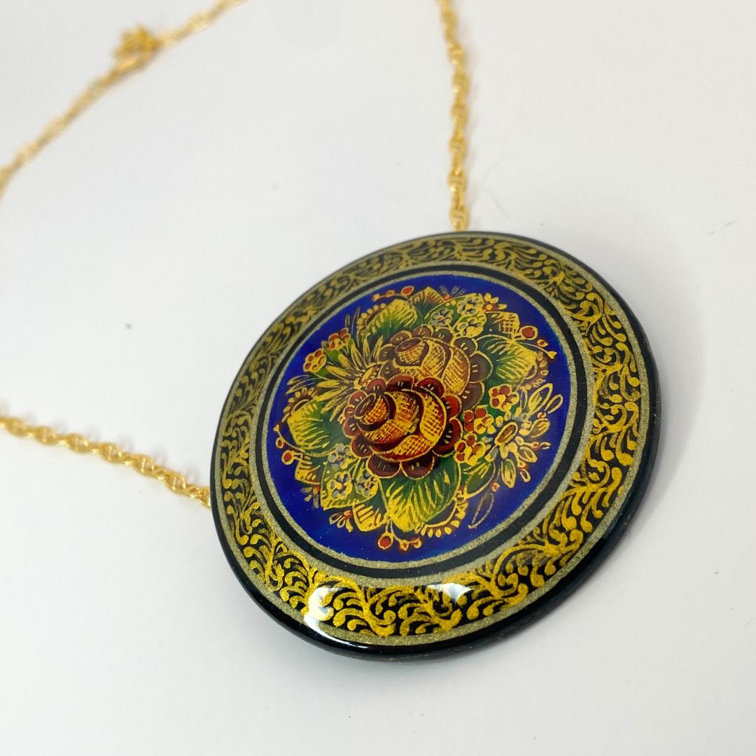 Close up Russian Lacquer Reclaimed Vintage Choker Necklace
