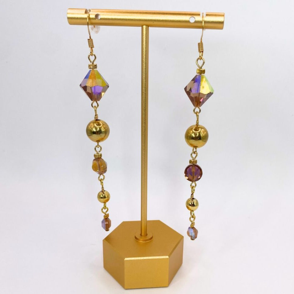 Close up crystal super drop Reclaimed vintage gold plated earrings 