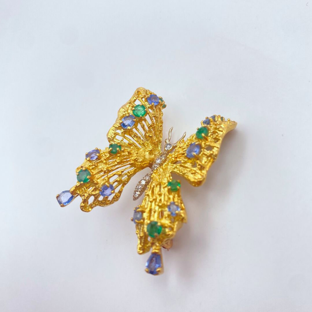 Cylon Sapphire Emerald and Diamond Yellow Gold Butterfly