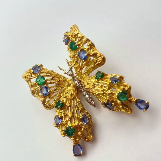 Cylon Sapphire Emerald and Diamond Yellow Gold Butterfly