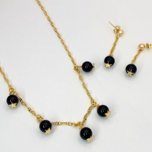 Dark Onyx Starry Night Set Of Necklace and Earrings