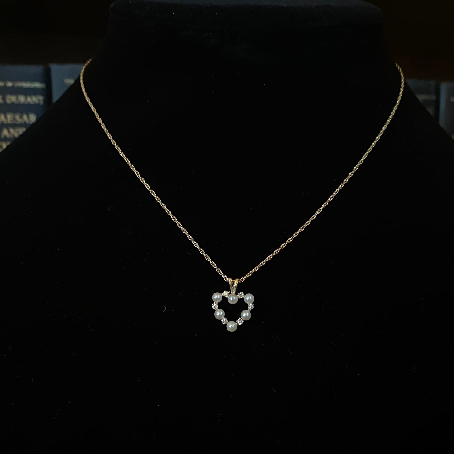 Diamond and Pearl Heart Necklace