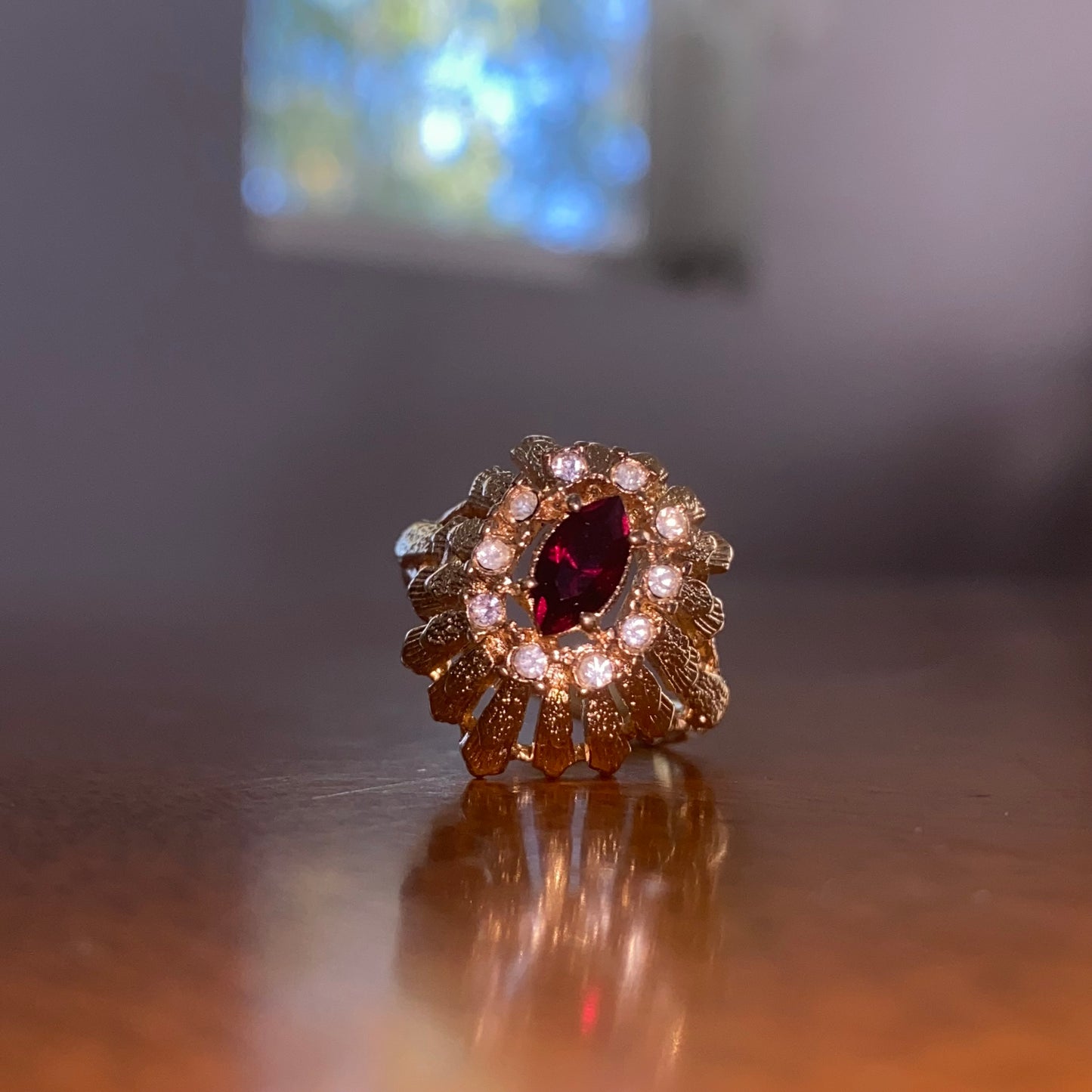 Direction One Vintage Gold Tone Faux Ruby Vintage Ring