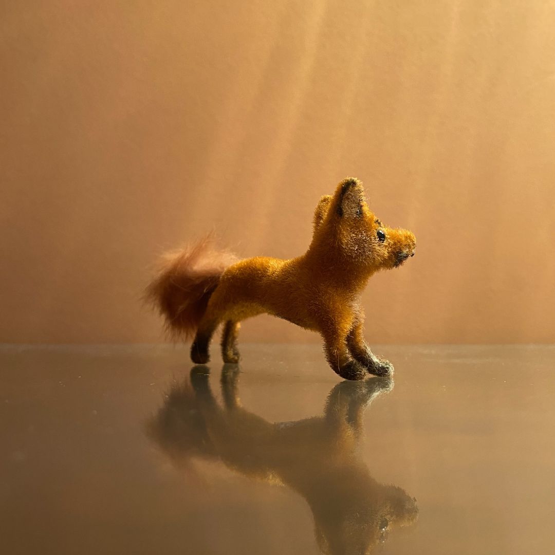 Flocked German Fox Miniature Side