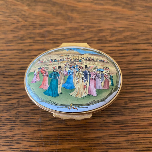 Edwardian Times Royal Enclosure at Ascot Halcyon Enamel Trinket Box