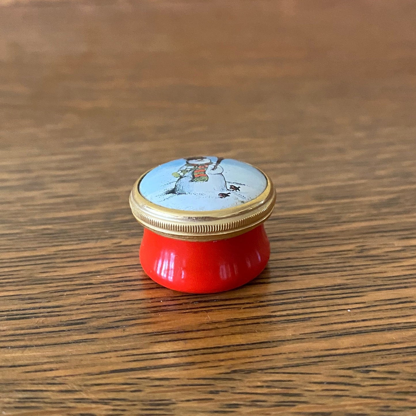 Miniature Snowman in a Top Hat Halcyon Enamel Trinket Box