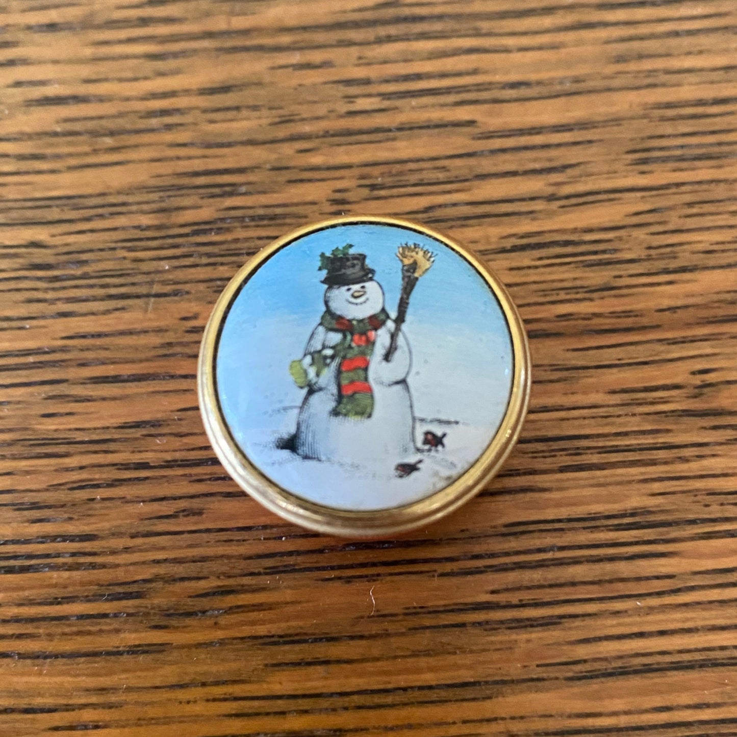 Miniature Snowman in a Top Hat Halcyon Enamel Trinket Box