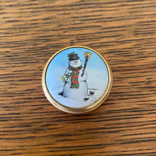 Miniature Snowman in a Top Hat Halcyon Enamel Trinket Box