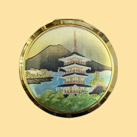 Art of Chokin Japanese Makeup Compact Front Mount Fuji and Pagoda 