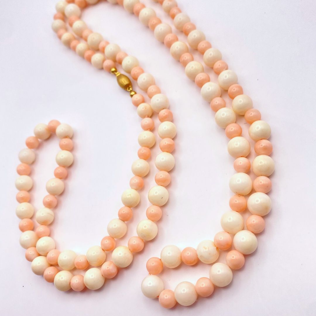 Long Pink & White Coral Beaded Necklace