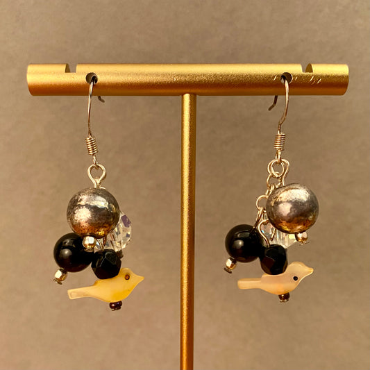 Onyx & Bird Earrings