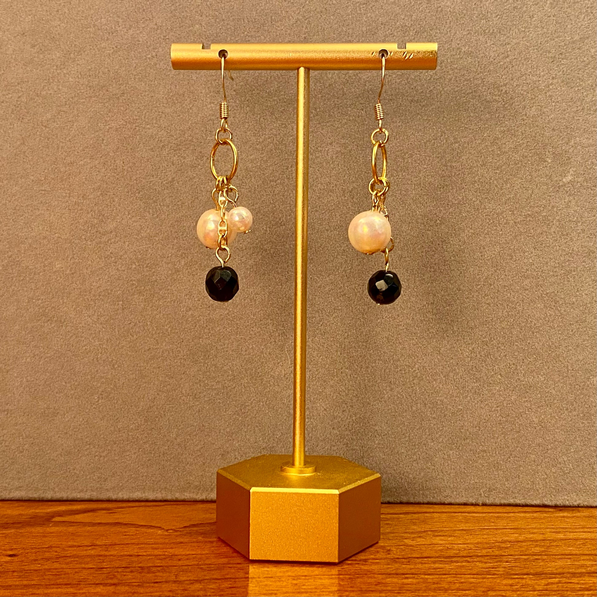 Onyx Faux Pearl Nouveau Earrings