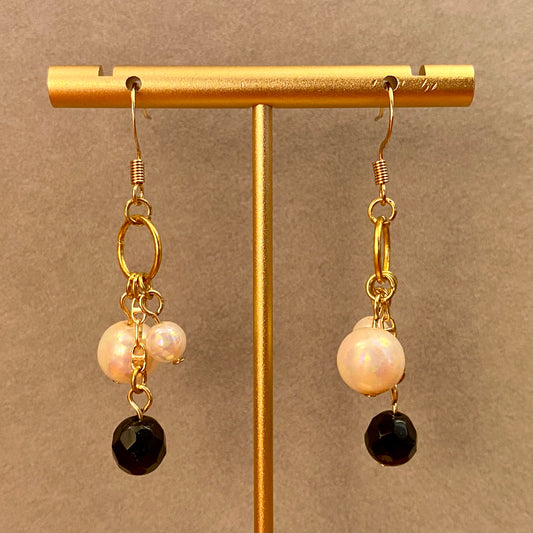 Onyx Faux Pearl Nouveau Earrings