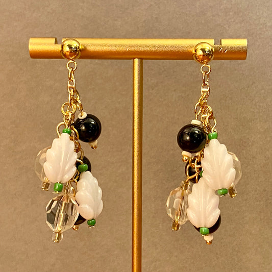 Onyx and leaf earrings