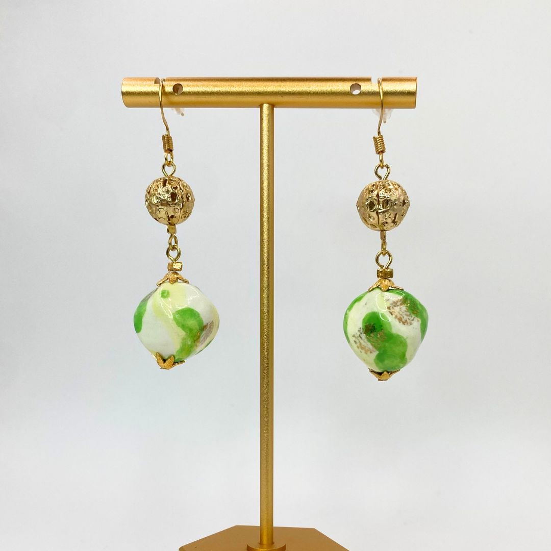 Gold and green Reclaimed Vintage Gold Plated Earrings