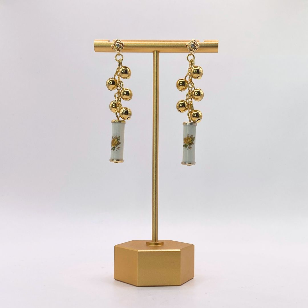 Reclaimed vintage roses beaded gold plate earrings 