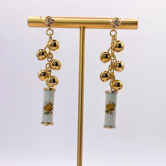 Reclaimed vintage roses beaded gold plate earrings 