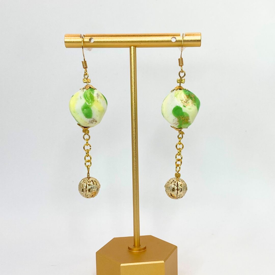 Green and gold Reclaimed vintage gold plated earrings 