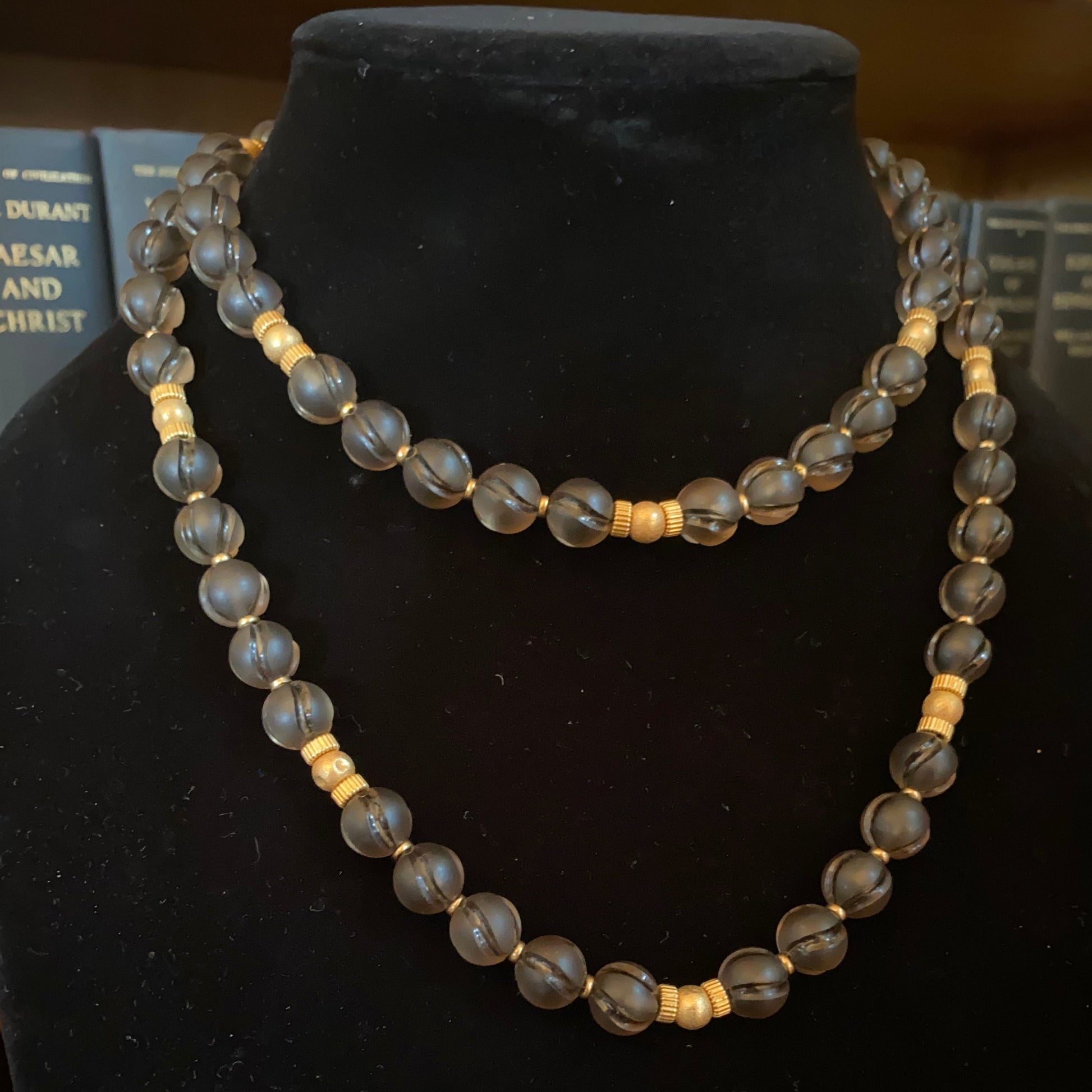 Smokey Quartz and Gold Beaded Necklace