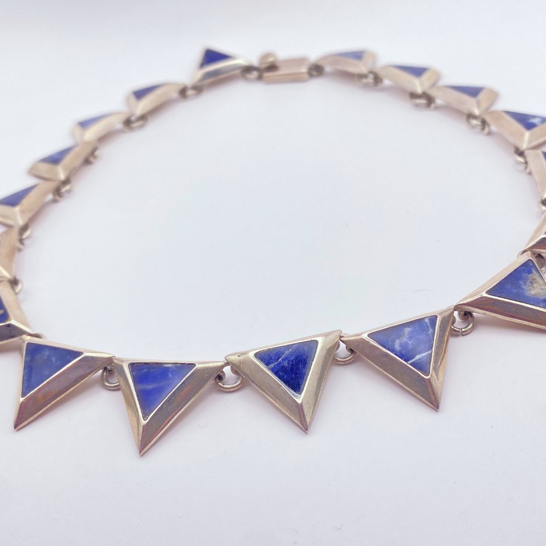Sodalite and Silver Vintage Triangles Necklace