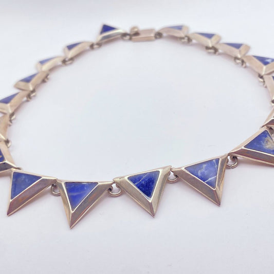 Sodalite and Silver Vintage Triangles Necklace
