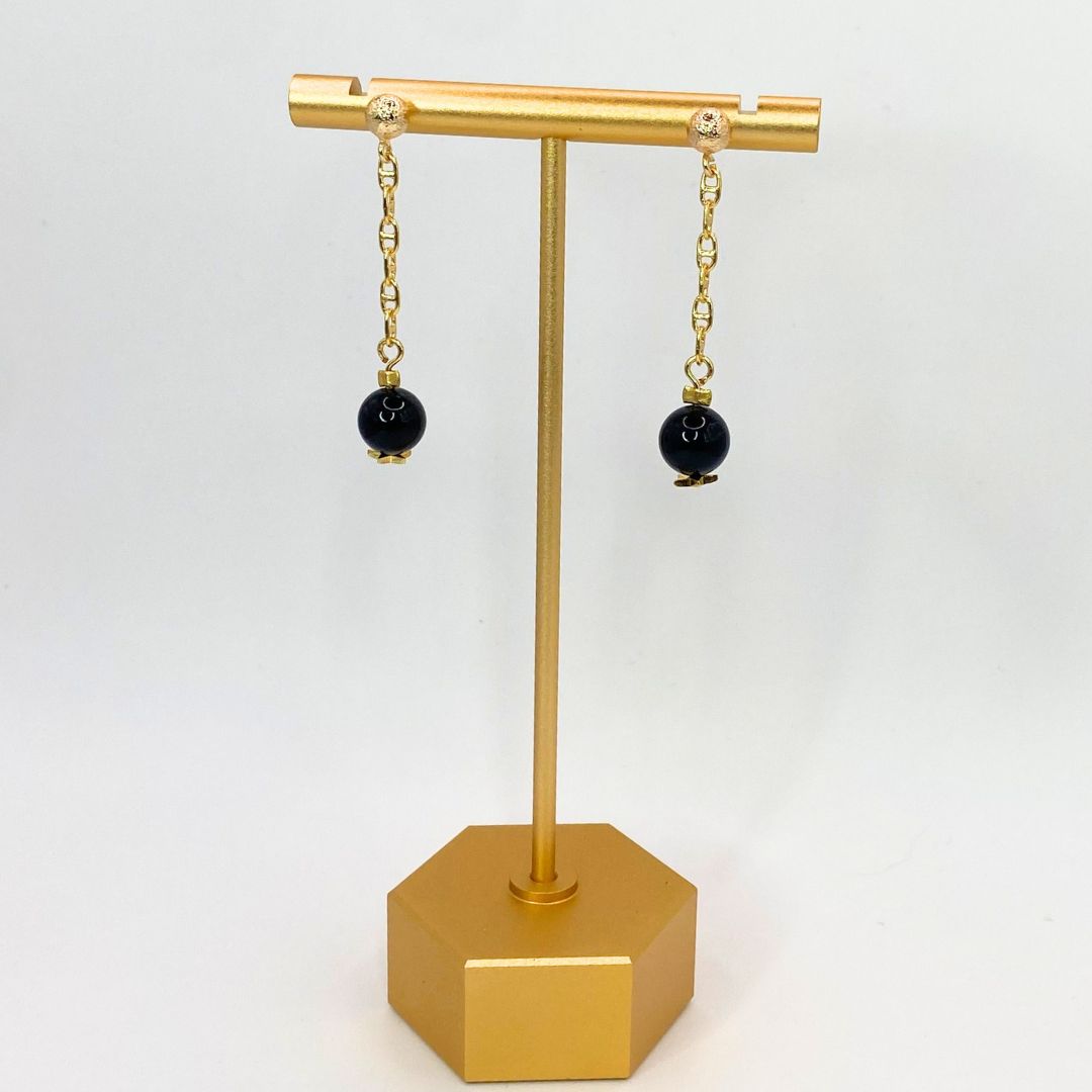 Starry Night Gold Plated Reclaimed Vintage Onyx Earrings 