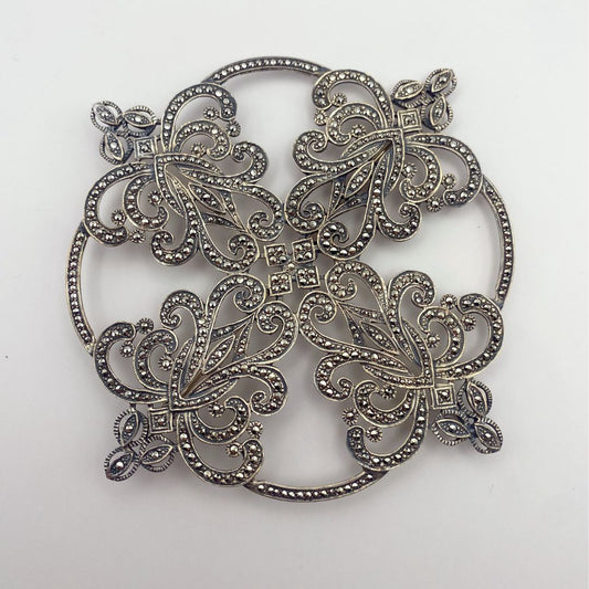 Victorian Marcasite sterling brooch Front