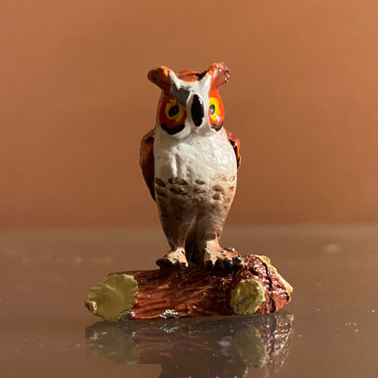 Vintage Hand painted Metal Owl Miniature Closeup 