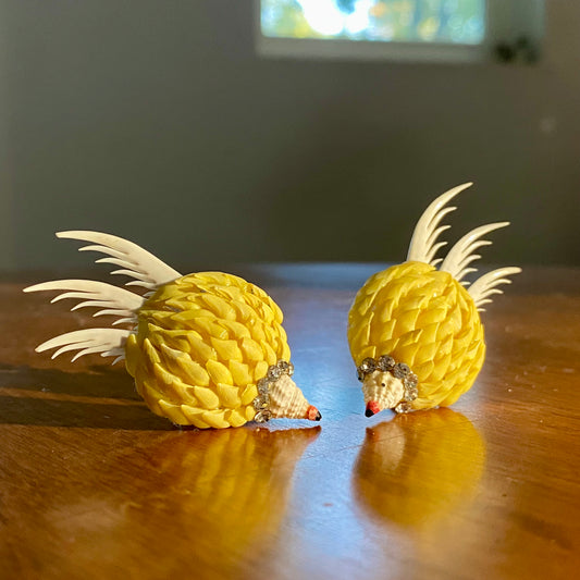 Vintage Shell Rhinestone Porcupine Clip On Earrings